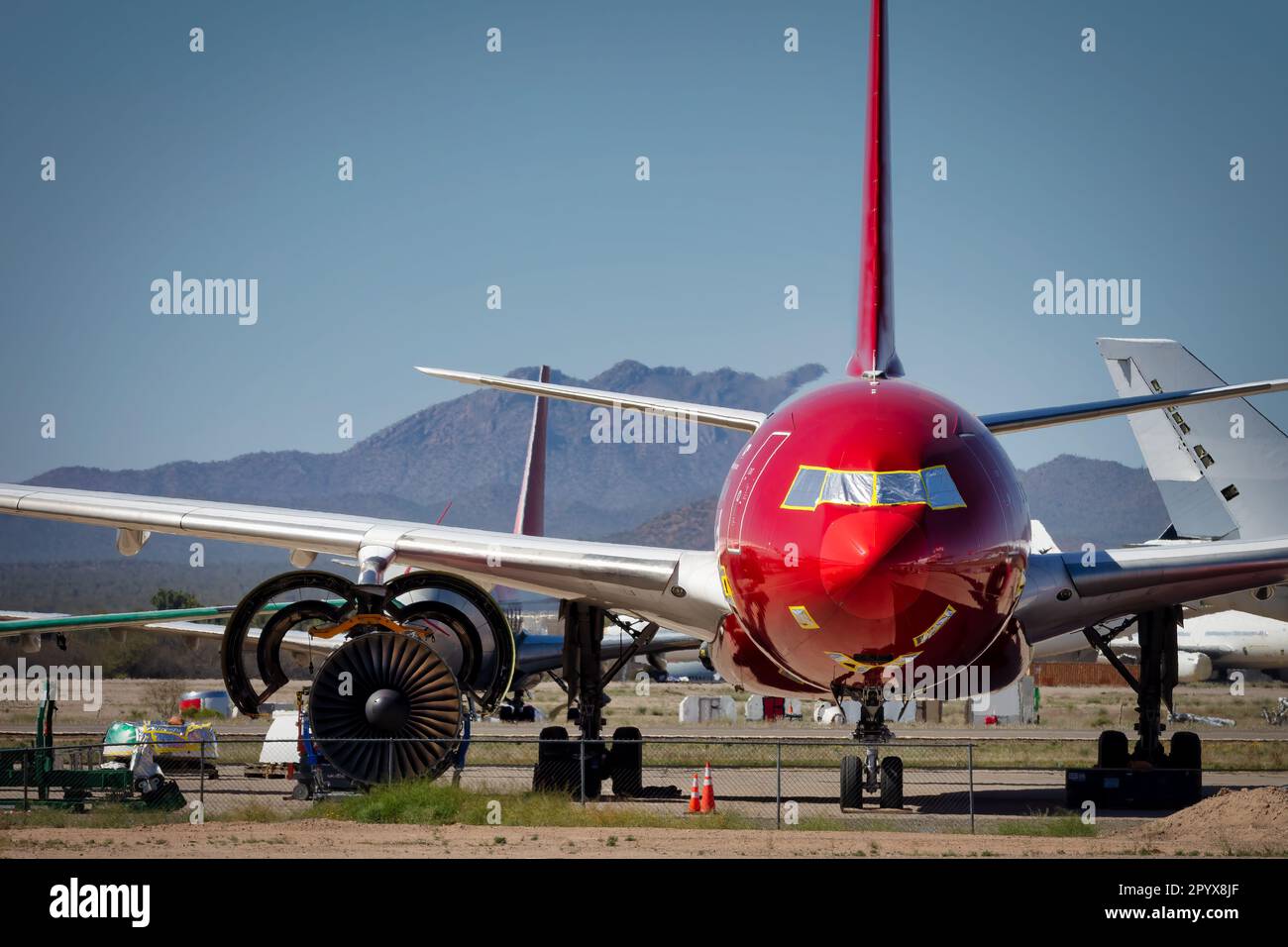 The Pinal County Airpark in Marana, Arizona, functions as a 'boneyard' for civilian commercial aircraft as well as airliner storage, reconfiguration, Stock Photo