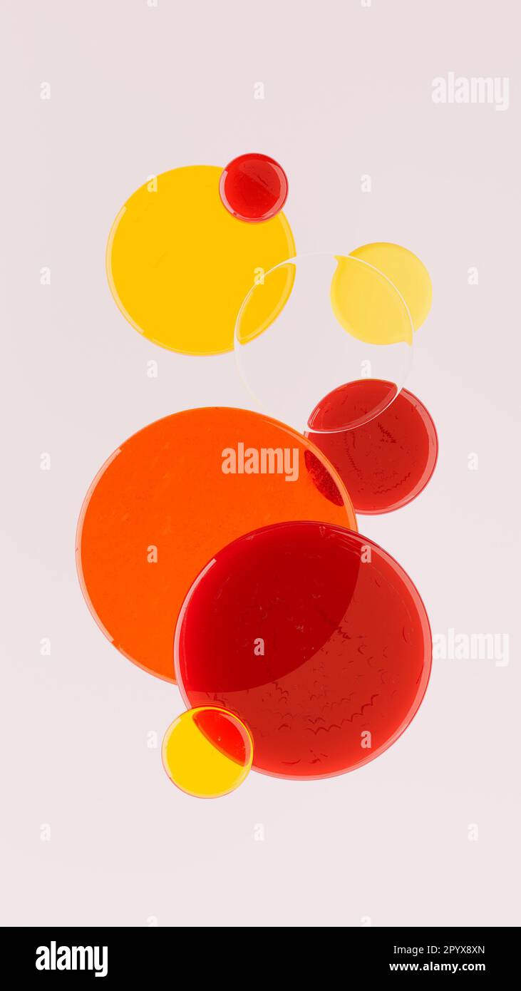 A 3D rendering of an abstract composition of vibrant orange and yellow ...