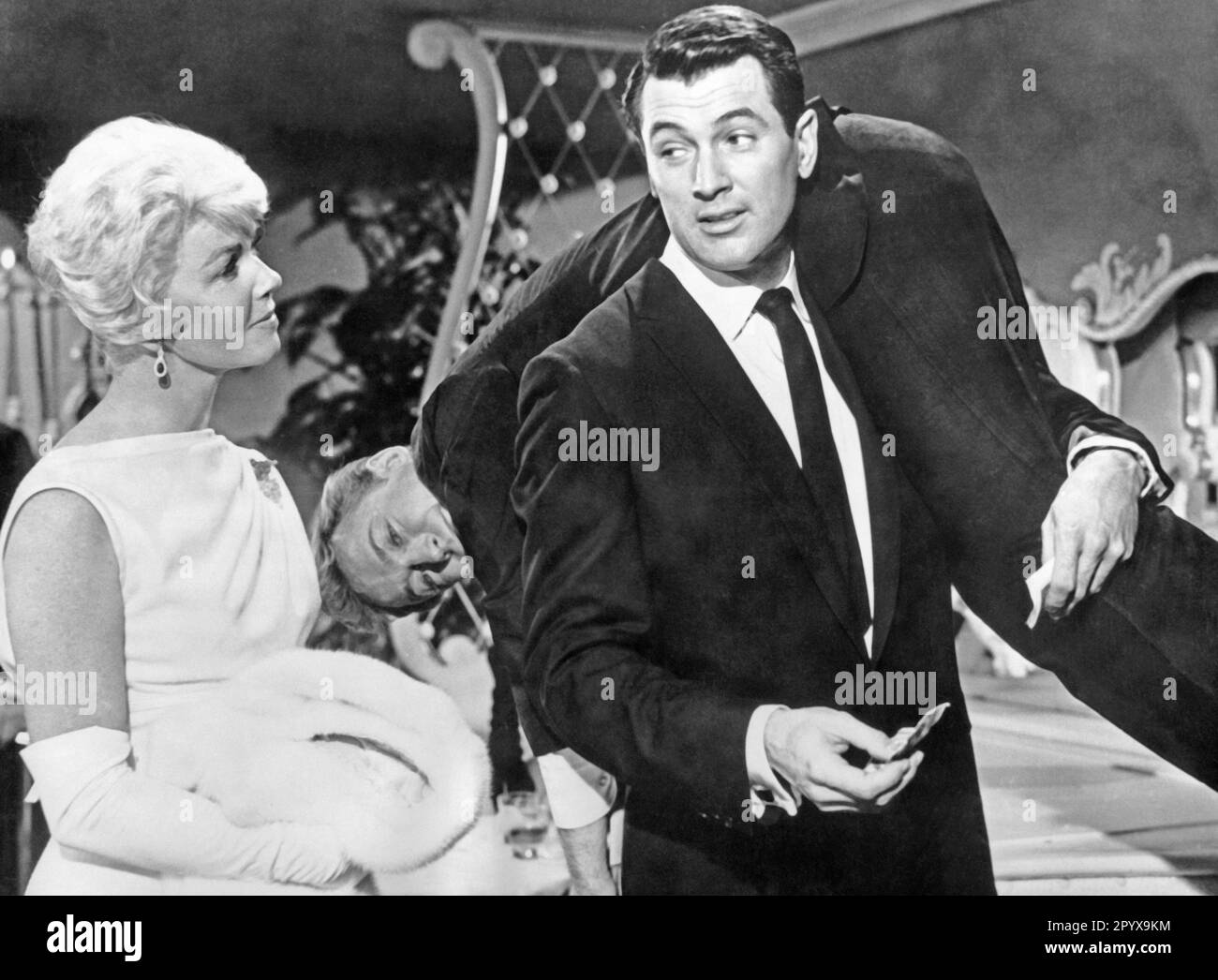 "American film actors Rock Hudson (right) and Doris Day (left) in the
