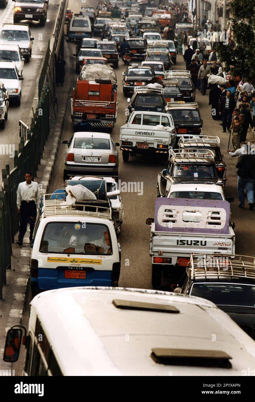 Date of photo: 10.12.1999 Traffic jam in Cairo. [automated translation] Stock Photo