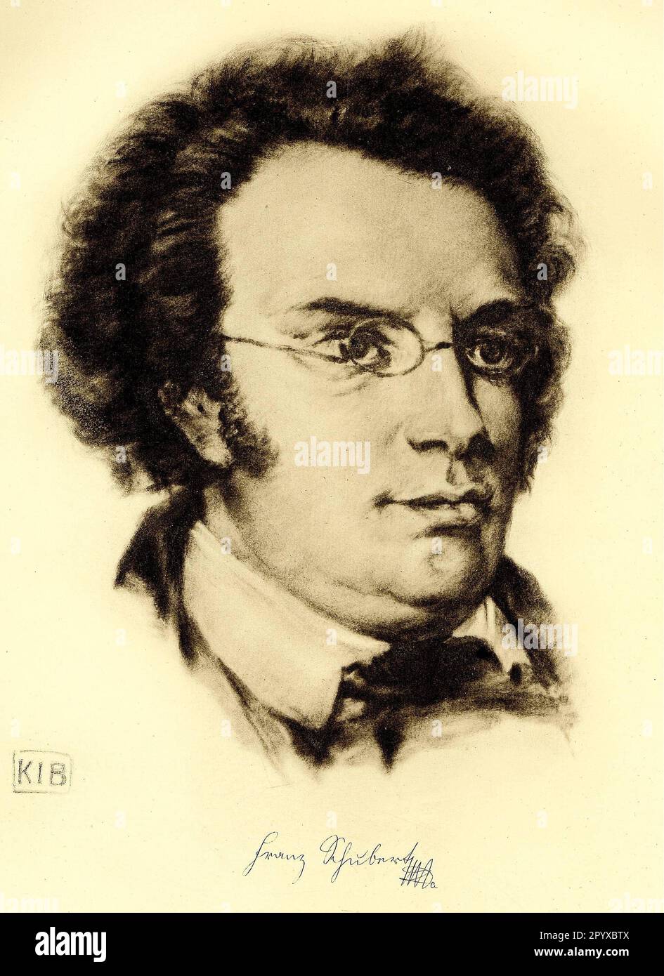Franz Schubert (1797-1828), Austrian composer. Drawing by K. J. Boehringer. Photo: Heliogravure, Corpus Imaginum, Hanfstaengl Collection. [automated translation] Stock Photo