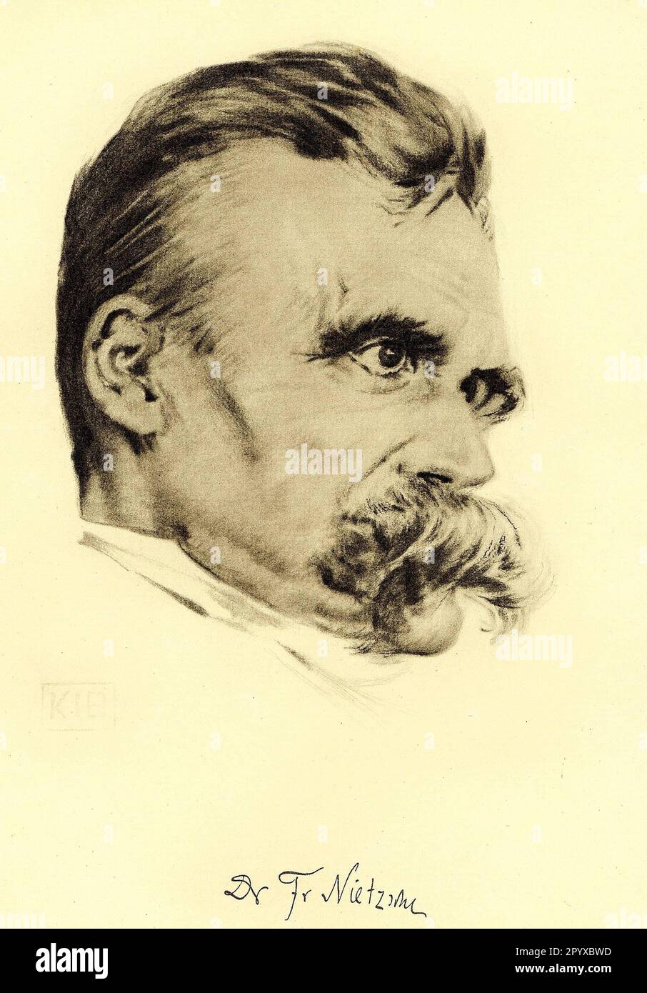 Friedrich Wilhelm Nietzsche (1844-1900), German philosopher. Drawing by K. J. Boehringer. Photo: Heliogravure, Corpus Imaginum, Hanfstaengl Collection. [automated translation] Stock Photo