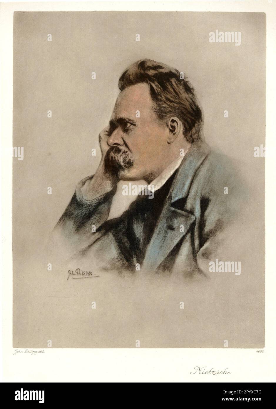Friedrich Wilhelm Nietzsche (1844-1900), German philosopher and spokesman for emerging European nihilism. Drawing by John Philipp. Photo: Heliogravure, Corpus Imaginum, Hanfstaengl Collection. [automated translation] Stock Photo