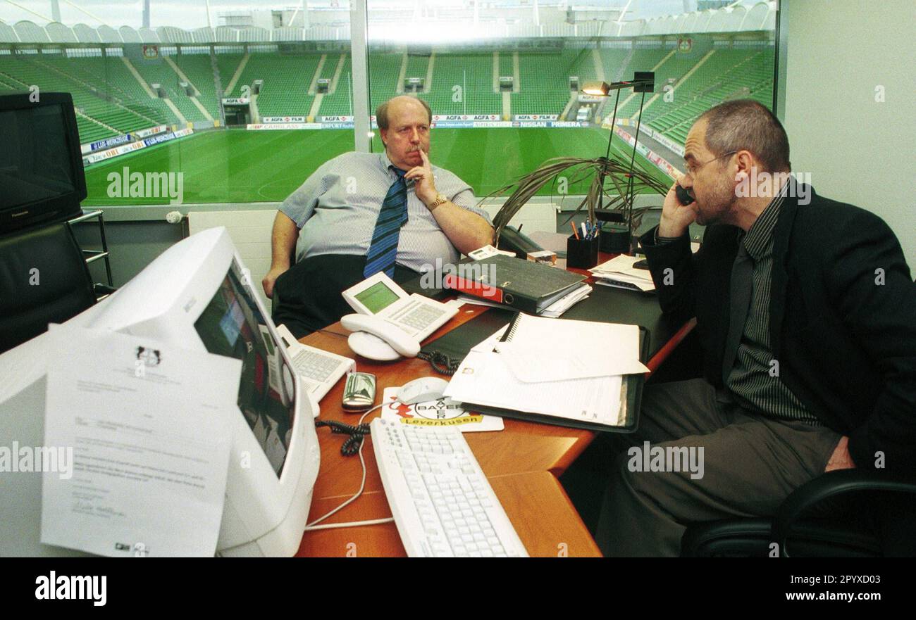 Bayer Leverkusen manager Reiner Calmund in the office of managing