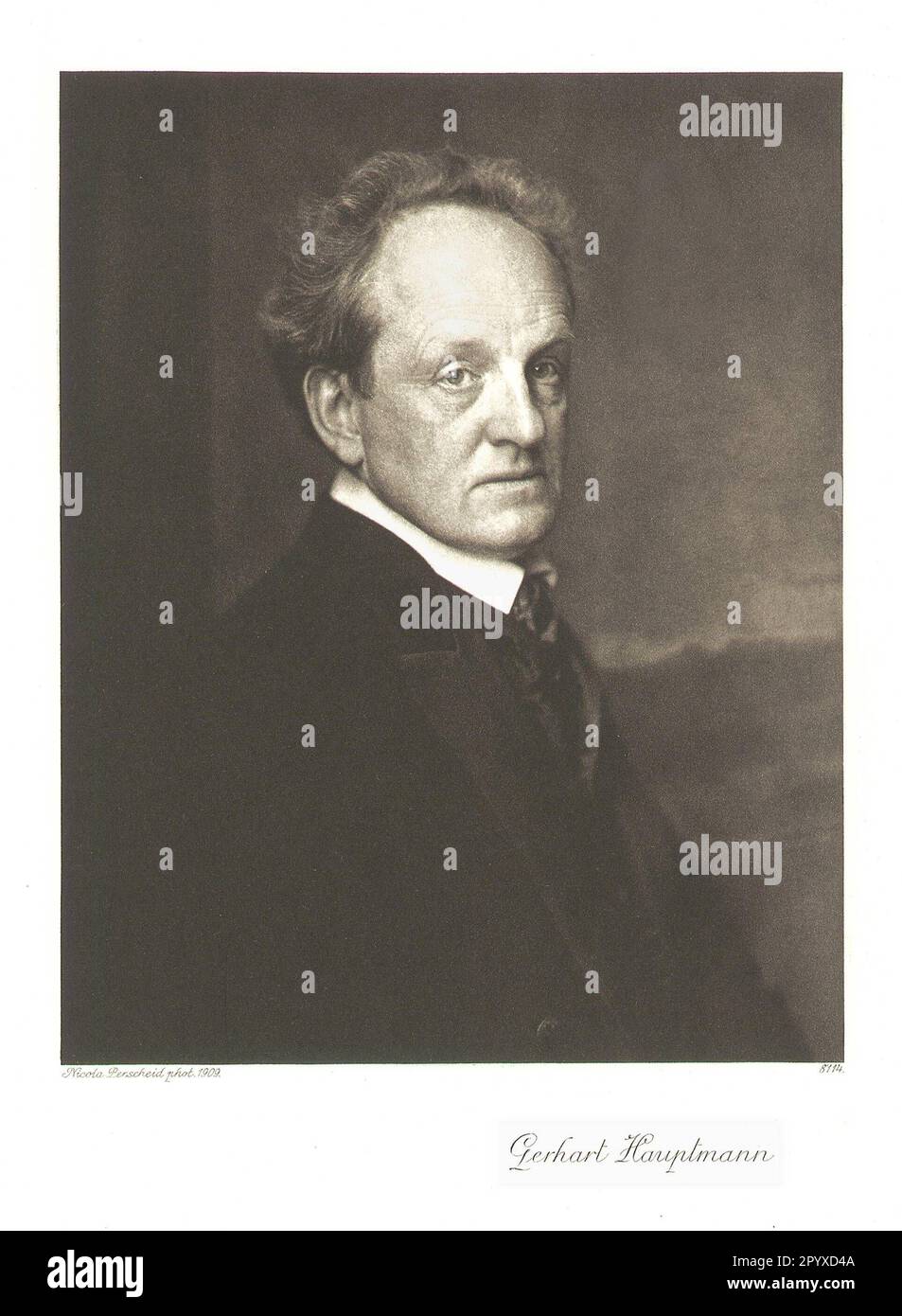 Gerhart Hauptmann (1862-1946), German writer and Nobel Prize winner (1912). Photograph by Nicola Perscheid from 1909. Photo: Heliogravure, Corpus Imaginum, Hanfstaengl Collection. [automated translation] Stock Photo