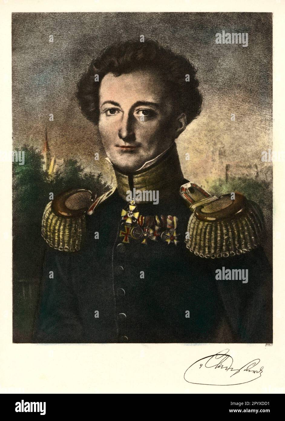 Carl von Clausewitz (1780-1831), Prussian general and military theorist. After 1808, he belonged to the circle of Prussian army reformers Scharnhorst and Gneisenau. With his work Vom Kriege (On War), he became the founder of modern war theory. Painting after a contemporary lithograph. Photo: Heliogravure, Corpus Imaginum, Hanfstaengl Collection. [automated translation] Stock Photo