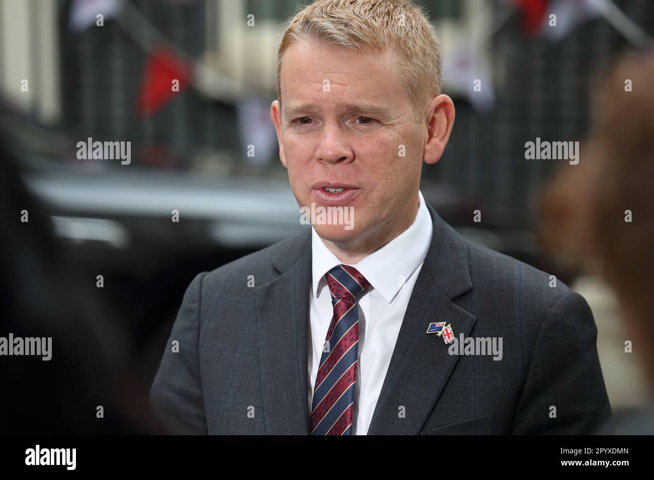 London, UK. 5th May, 2023. Prime Minister of New Zealand Chris Hipkins speaking to the press during his visit to Downing Street No 10. Credit: Uwe Deffner/Alamy Live News Stock Photo