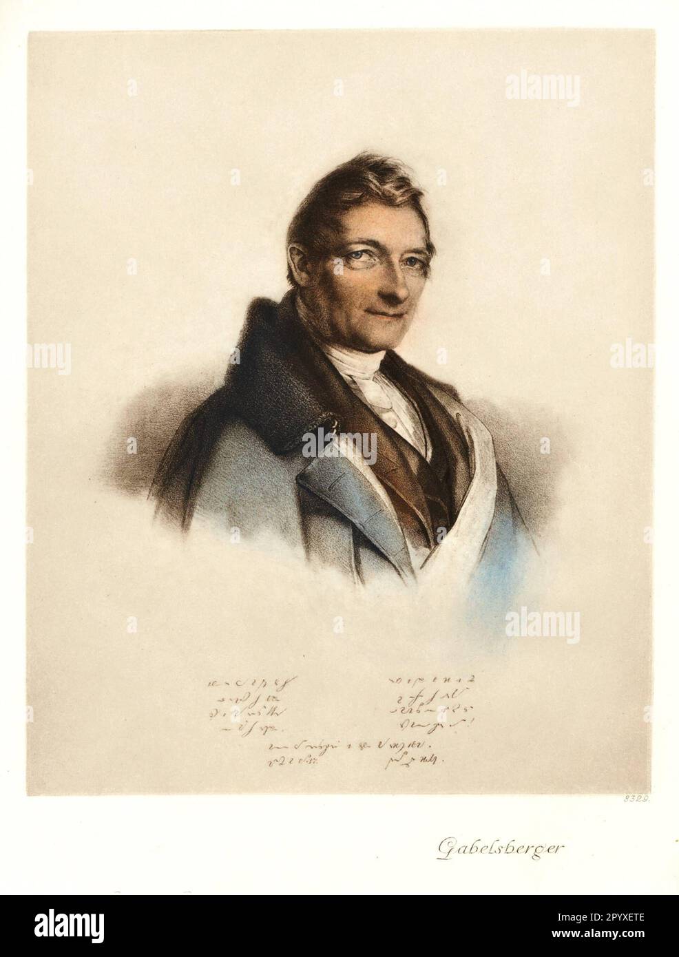 Franz Xaver Gabelsberger (1789-1849), German stenographer and inventor. Gabelsberger created the first cursive shorthand based on German script. Lithograph. Photo: Heliogravure, Corpus Imaginum, Hanfstaengl Collection. [automated translation] Stock Photo
