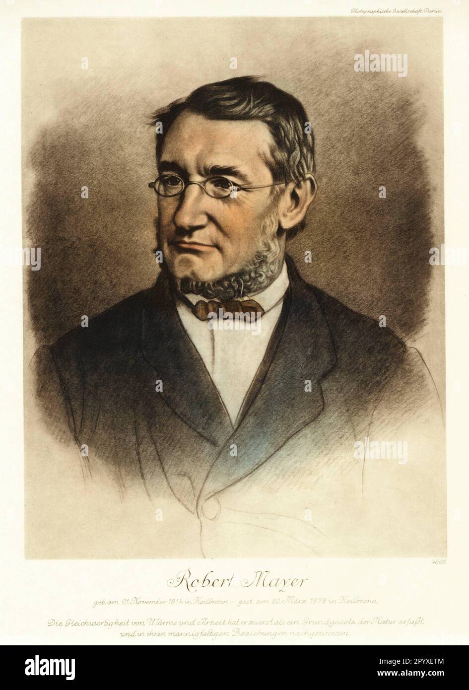 Julius Robert von (from 1867) Mayer (1814-1878), German physician and physicist. Mayer established the law of conservation of energy. Drawing by an unknown master. Photo: Heliogravure, Corpus Imaginum, Hanfstaengl Collection. [automated translation] Stock Photo