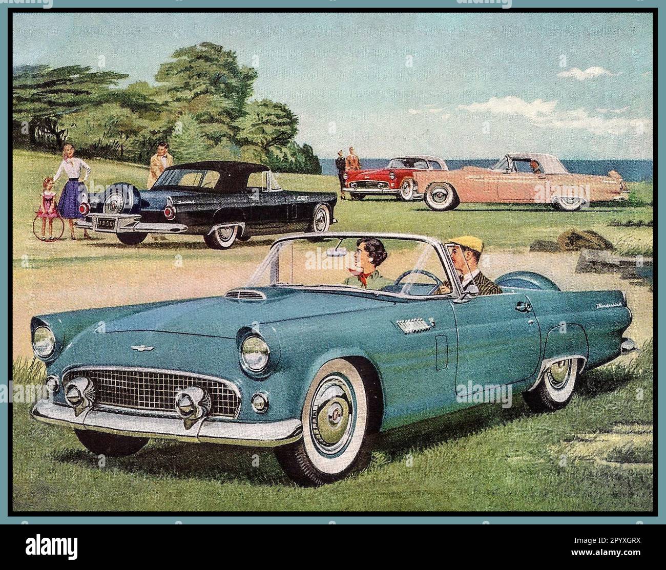 1956 Ford Thunderbird 2 Door sports coupe poster Advertising motor car Stock Photo