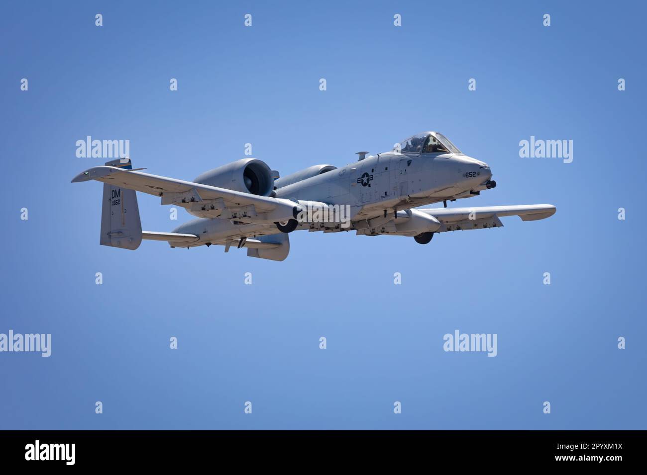 The bottom of an A-10 Warthog in the air at the 2023 Thunder and Lightning Over Arizona airshow in Tucson, Arizona. Stock Photo