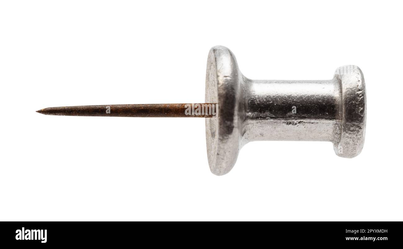 vintage steel push pin isolated on white background Stock Photo