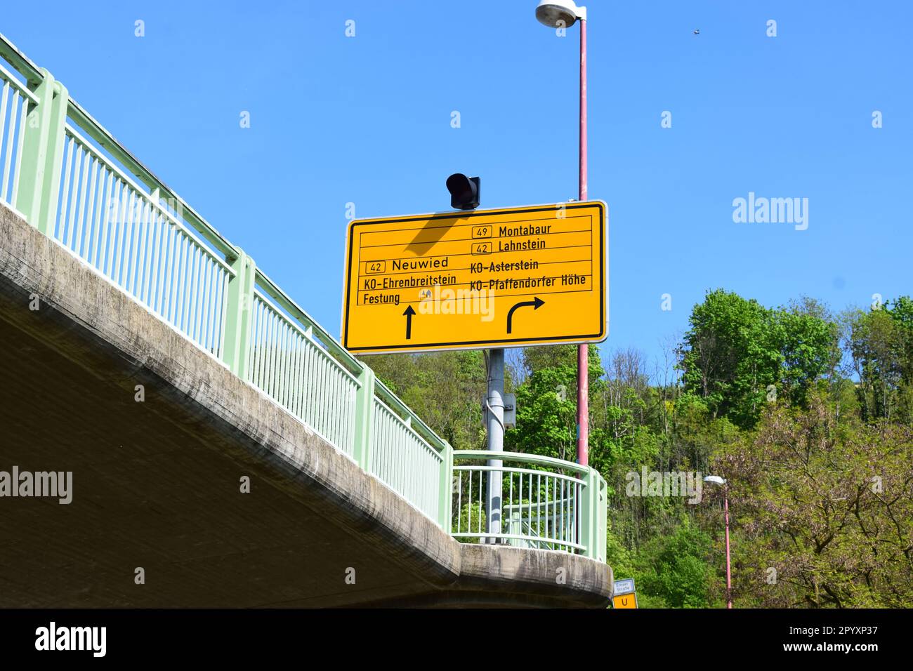 Traffic Sign in Koblenz on a Bridge Stock Photo
