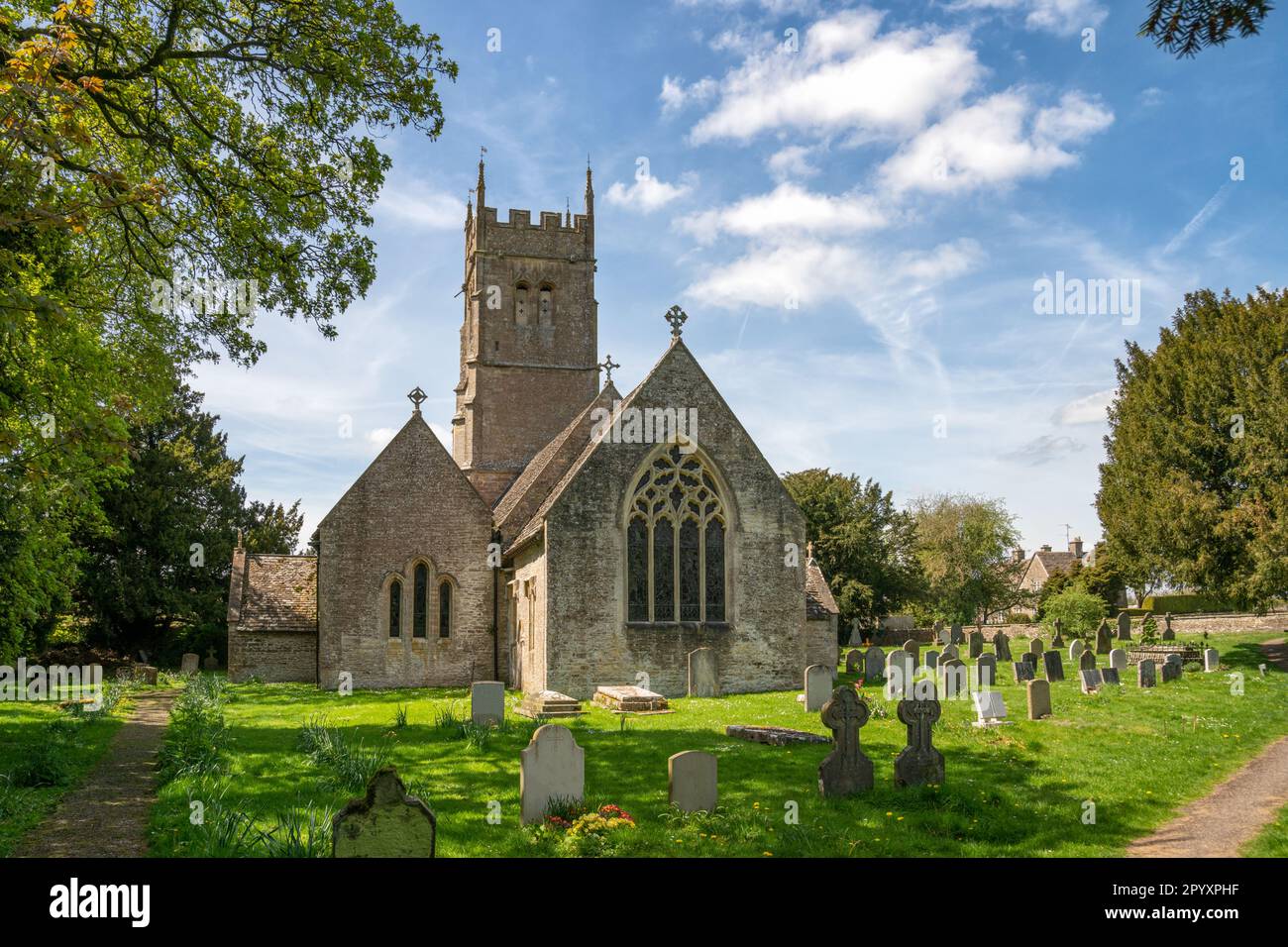 St Matthews church in the Cotswold village of Coates, Gloucestershire, England United Kingdom Stock Photo