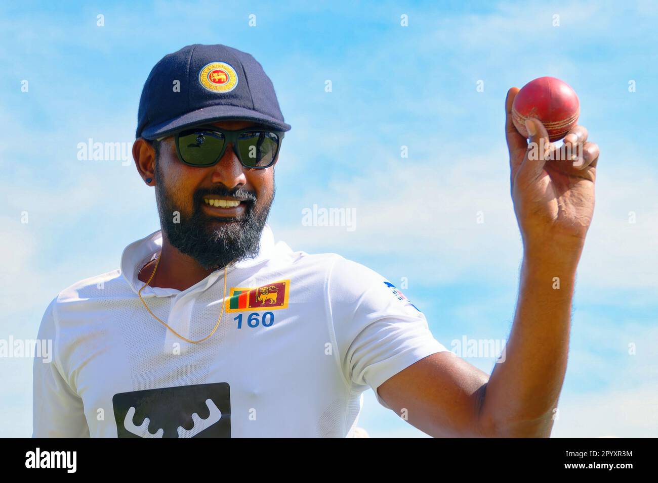 Sri Lanka's Prabath Jayasuriya celebrates his 5 wickets during Sri Lanka vs Ireland test cricket match Stock Photo