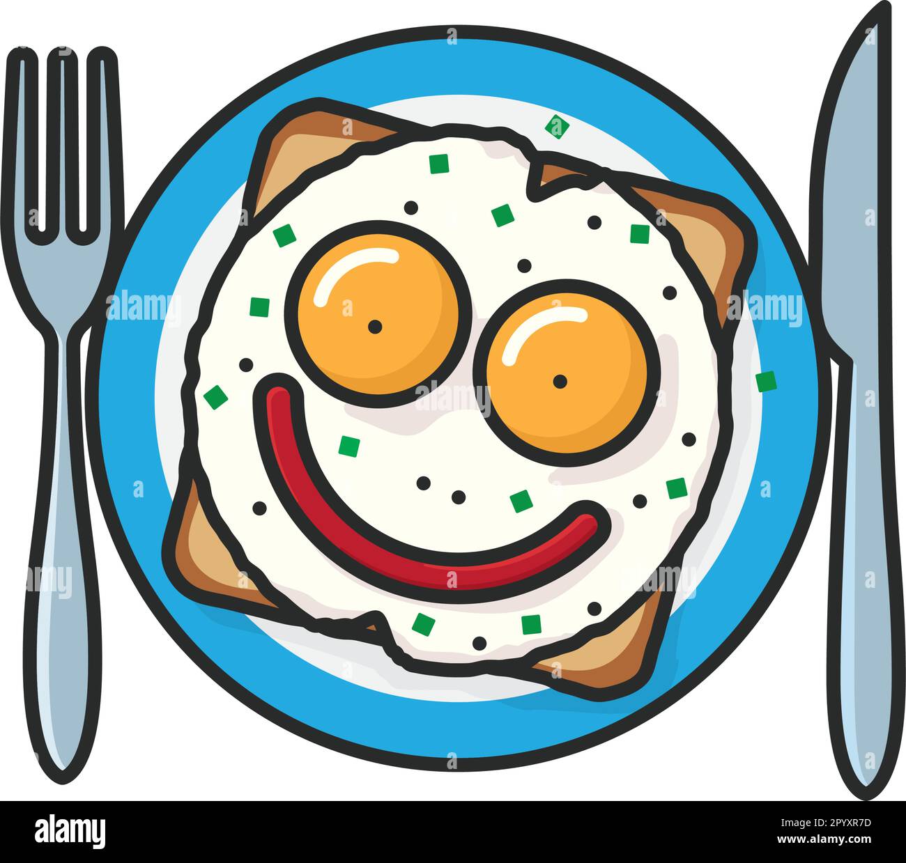 Fried eggs on slice of toast resembling face isolated vector illustration for National Egg Day on June 3 Stock Vector