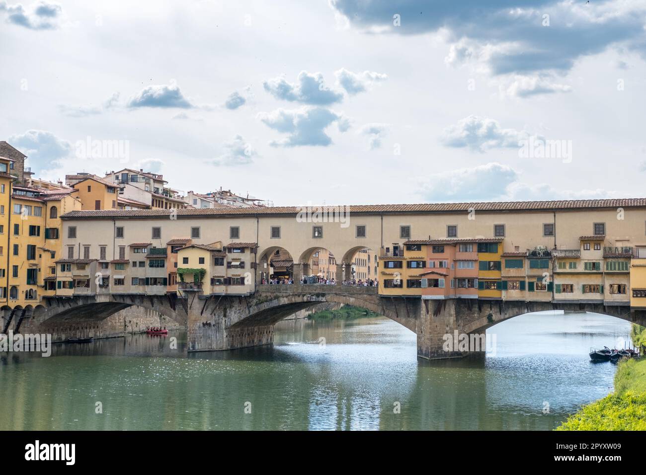 Ponte Vecchio Bridge, a medieval stone closed-spandrel segmental arch ...