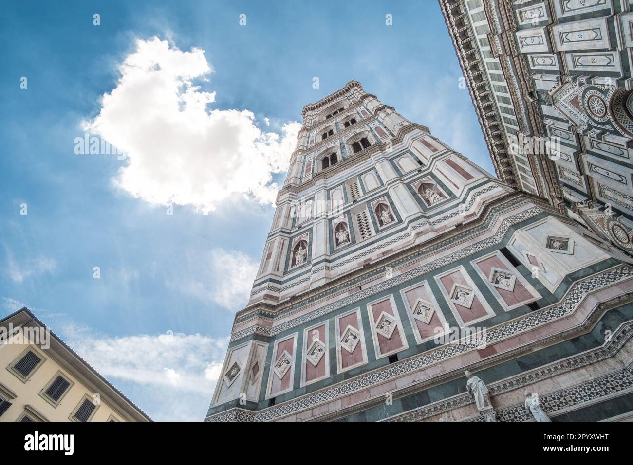 Giotto's Campanile, a bell tower which is a part of Florence Cathedral on the Piazza del Duomo in Florence, Italy. Stock Photo