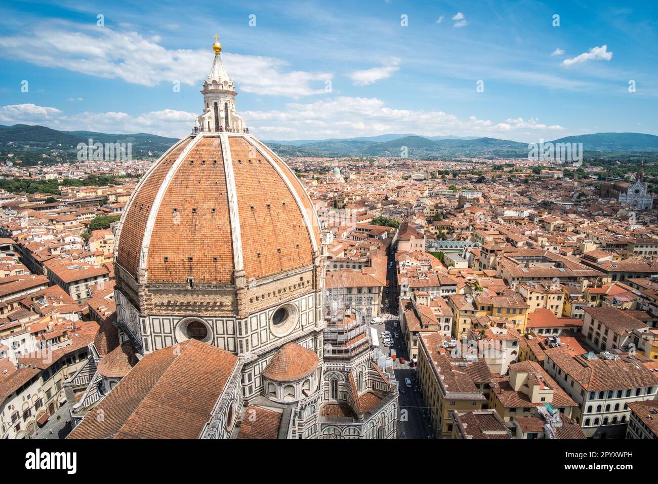 Aerial view of Florence. With Florence Duomo Cathedral. Basilica di Santa Maria del Fiore or Basilica of Saint Mary of the Flower Stock Photo