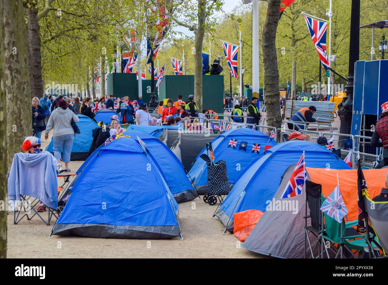 London, UK. 5th May 2023. Royal superfans camp out on The Mall near