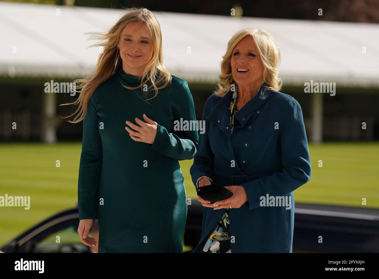 The First Lady of the United States, Dr Jill Biden and her grand daughter Finnegan Biden (left), arrive for a reception at Buckingham Palace in London, hosted by King Charles III for overseas guests attending his coronation. Picture date: Friday May 5, 2023. Stock Photo