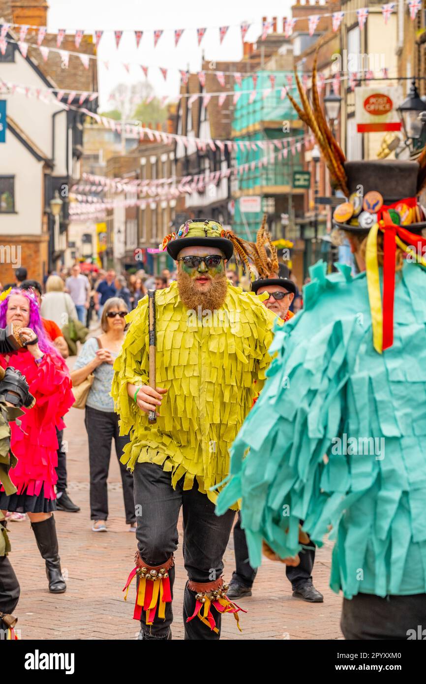Morris dancers in Rochester High street during the 2023 Sweeps Festival