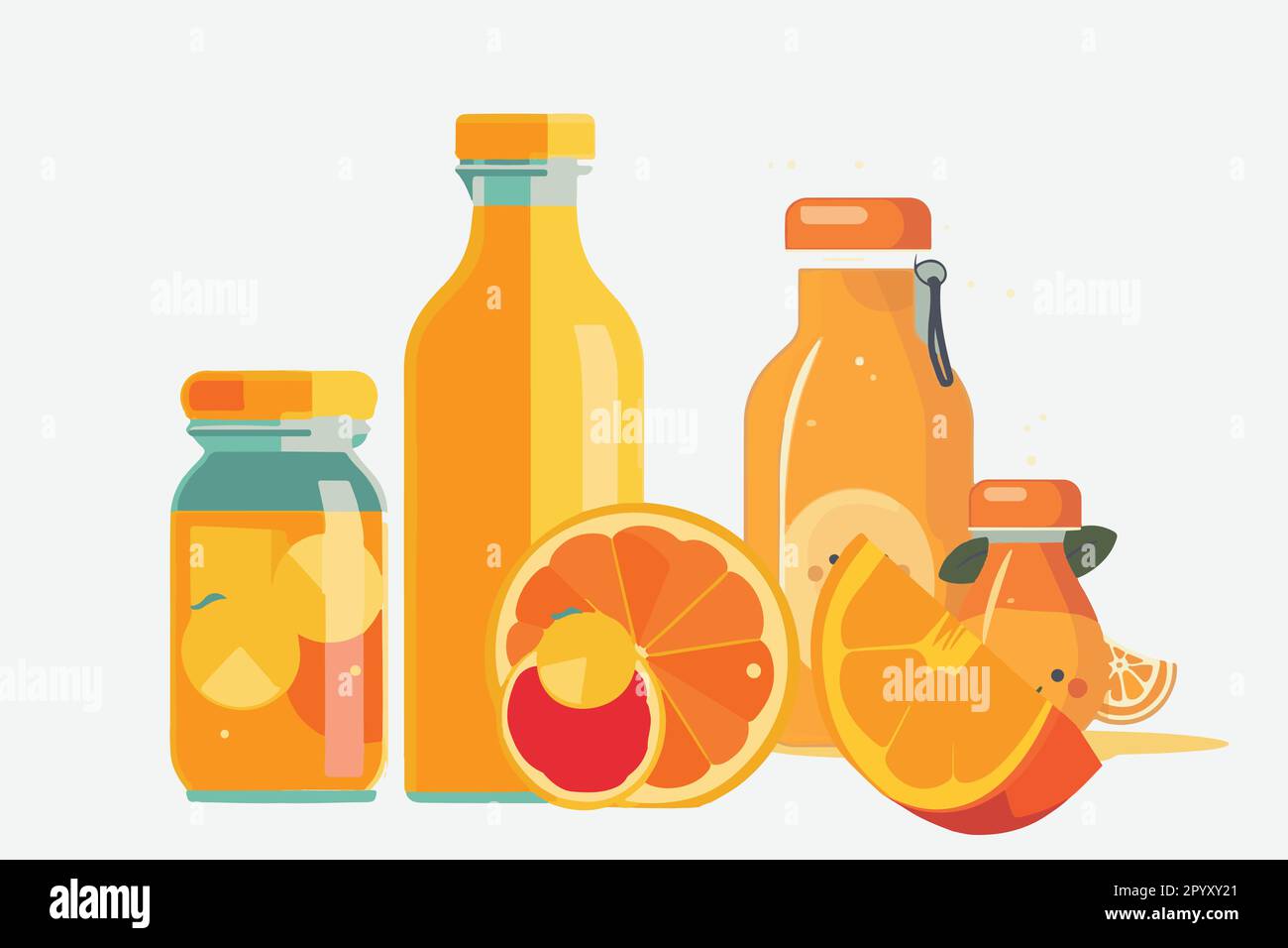 A bottle of orange juice with a jar of Refreshing orange juice vector illustration Stock Vector
