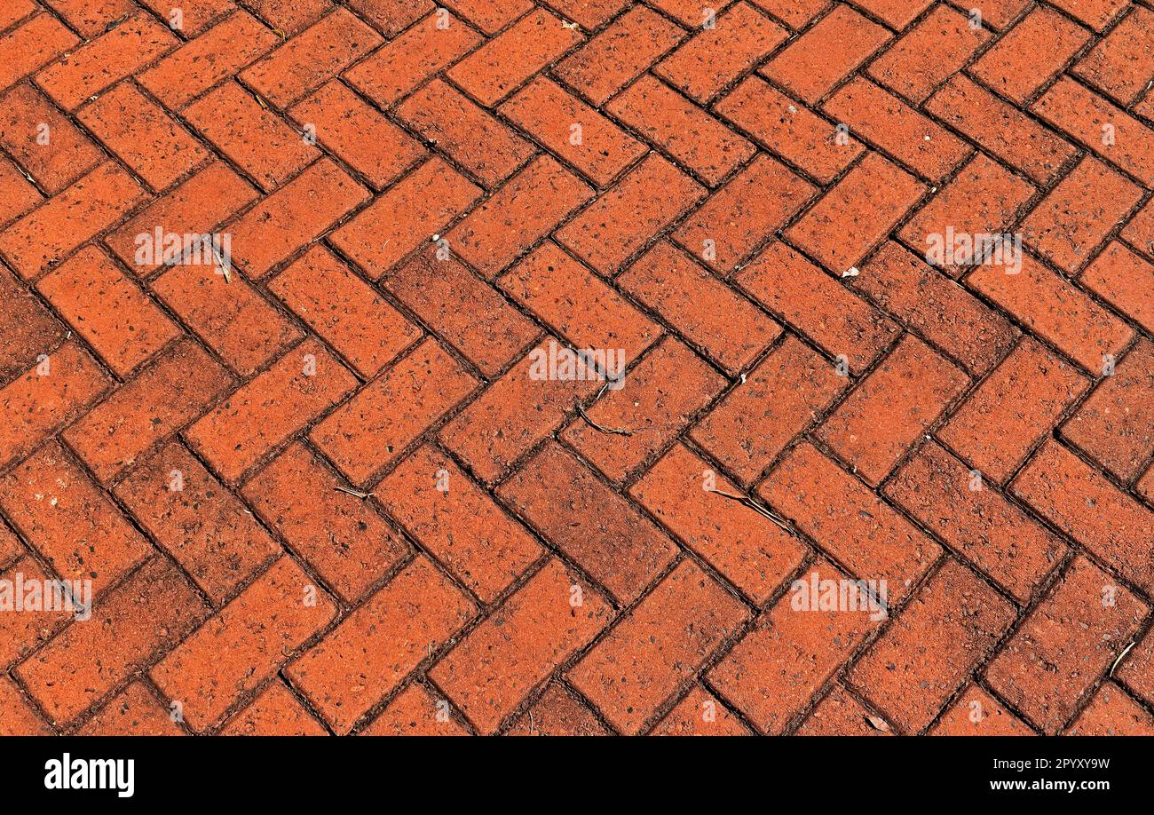 Patterned paving with red bricks Stock Photo