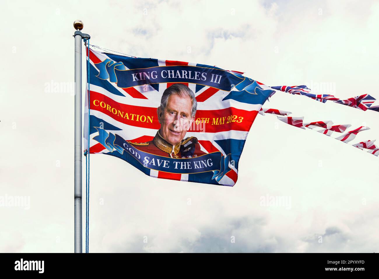 Tribute to coronation of King Charles on 6th May 2023, with street and