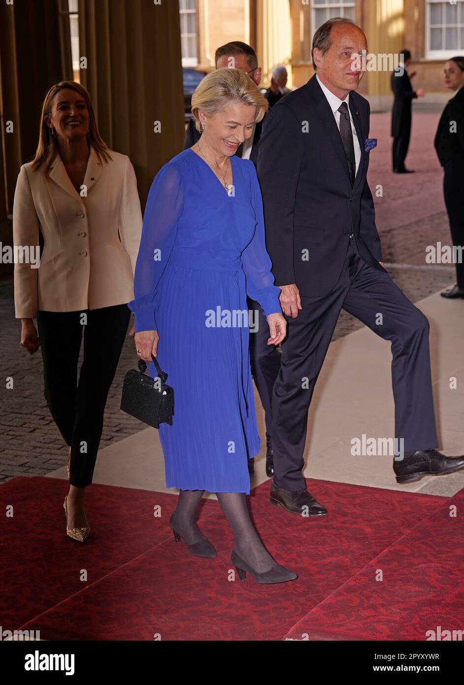 President of the European Commission Ursula von der Leyen and and Heiko Echter von der Leyen arrive for a reception at Buckingham Palace, hosted by King Charles III, for overseas guests attending his coronation, on May 6. Picture date: Friday May 5, 2023. Stock Photo
