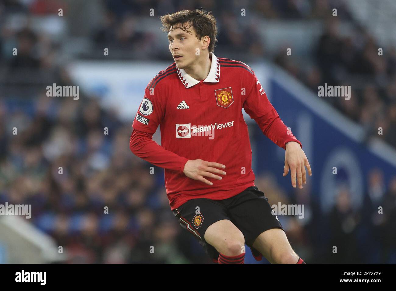 Victor Lindelof in action for Manchester United at the AMEX Stadium Stock Photo