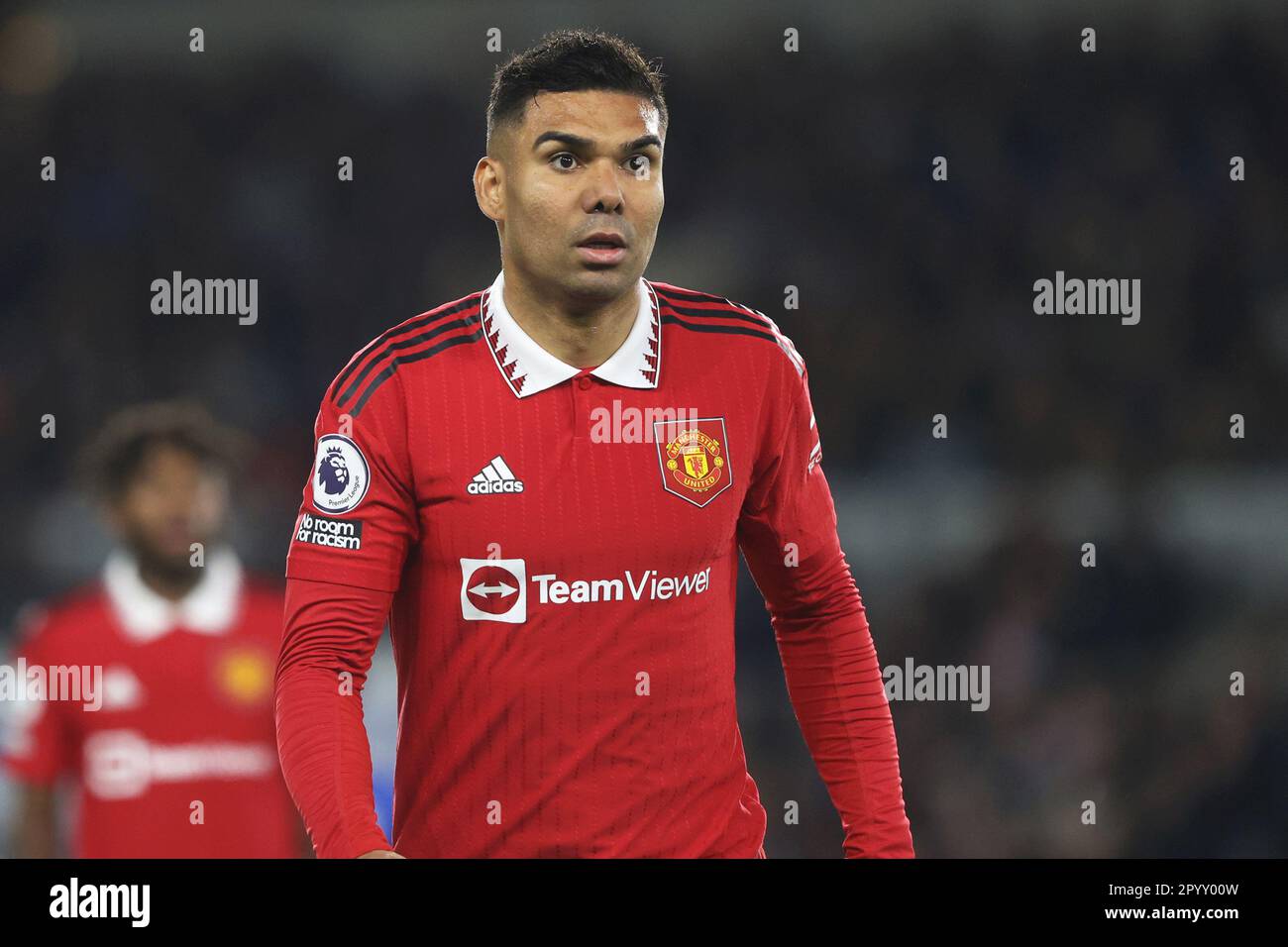 Casemiro in action for Manchester United at the AMEX Stadium Stock Photo