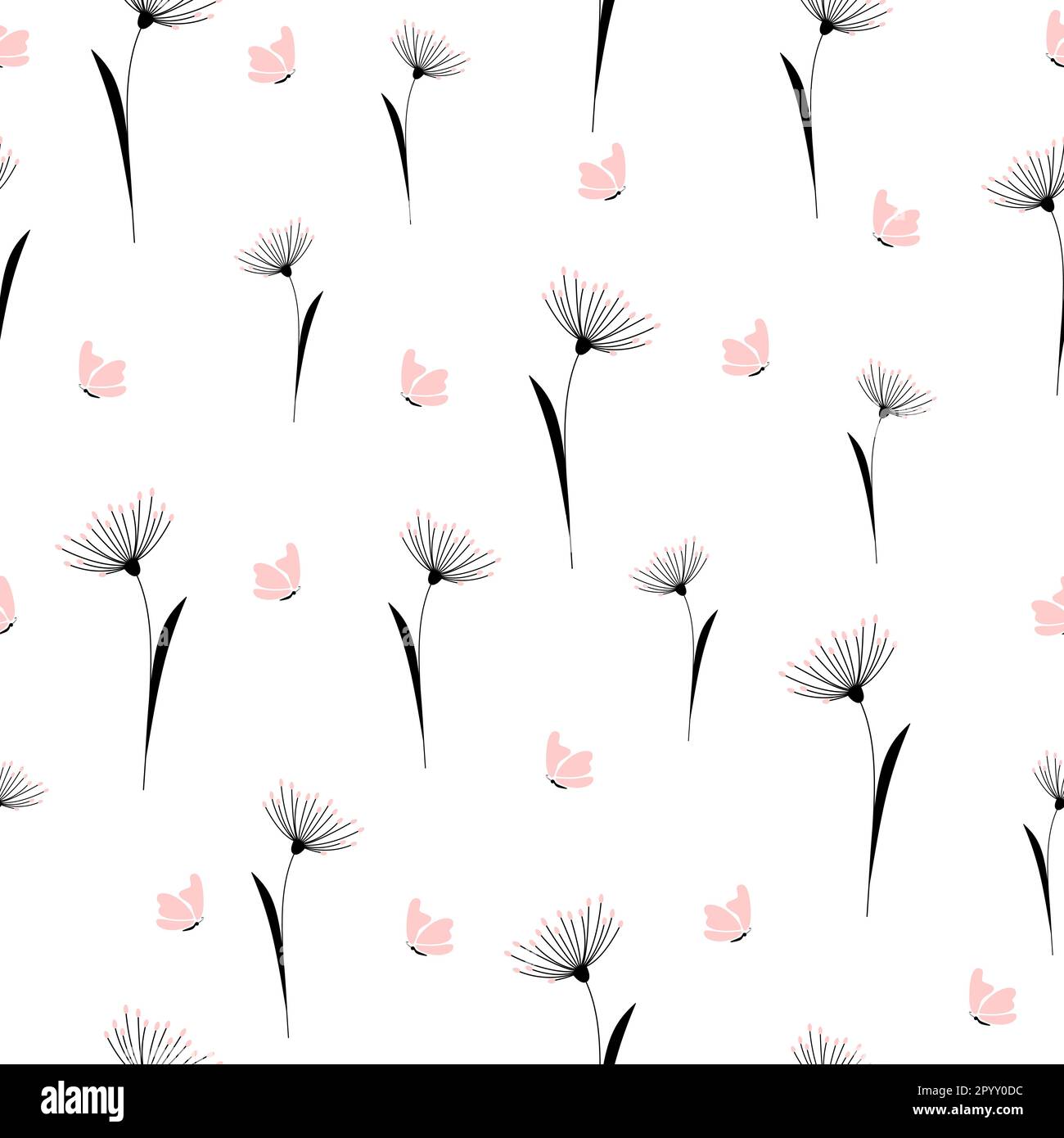 Seamless pattern with flowers and pink butterfly Stock Vector