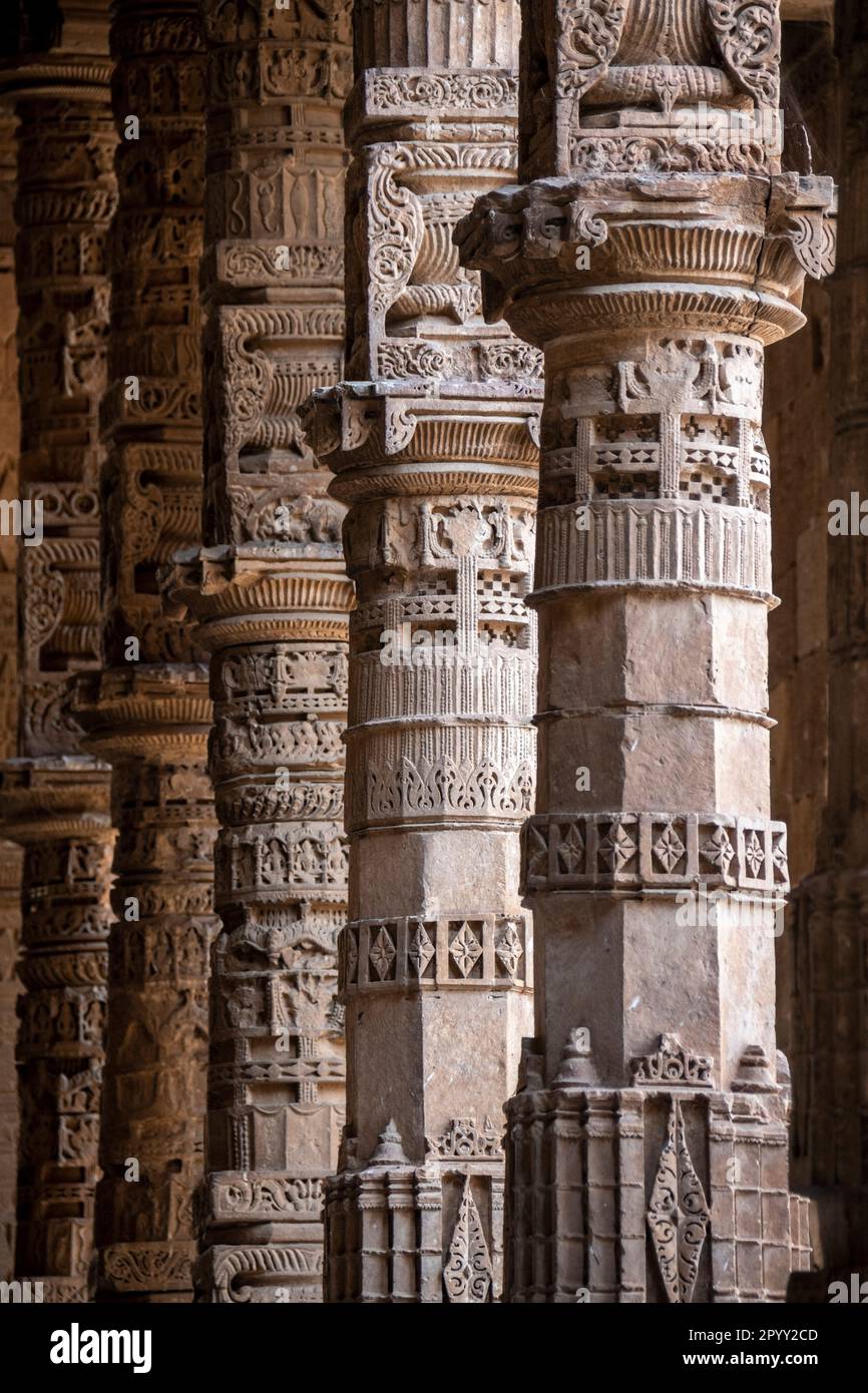 Pillars of the Adhai Din Ka Jhopra, Ajmer, Rajasthan, India Stock Photo