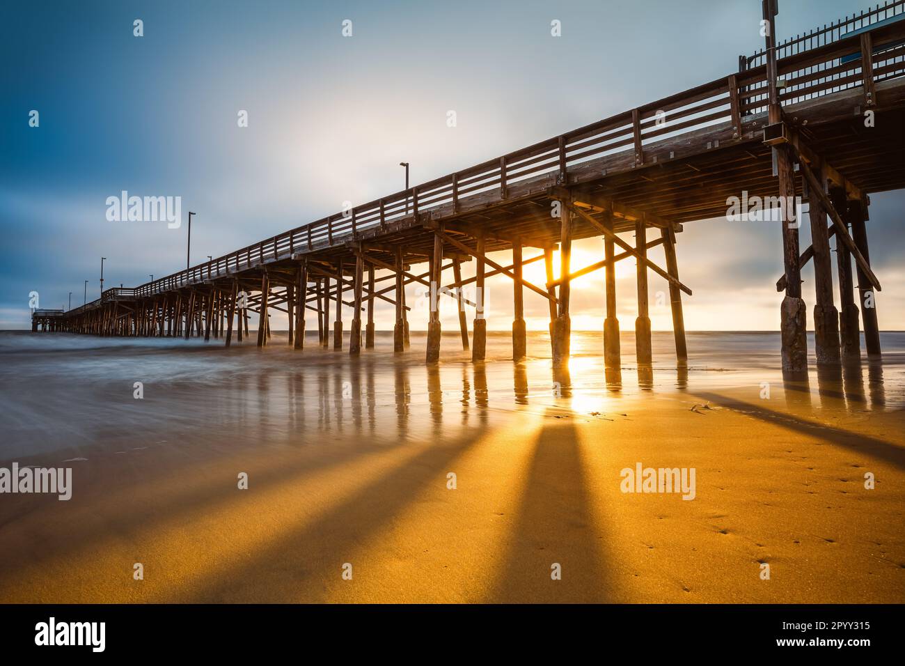 the newport beach pier during sunset, california Stock Photo