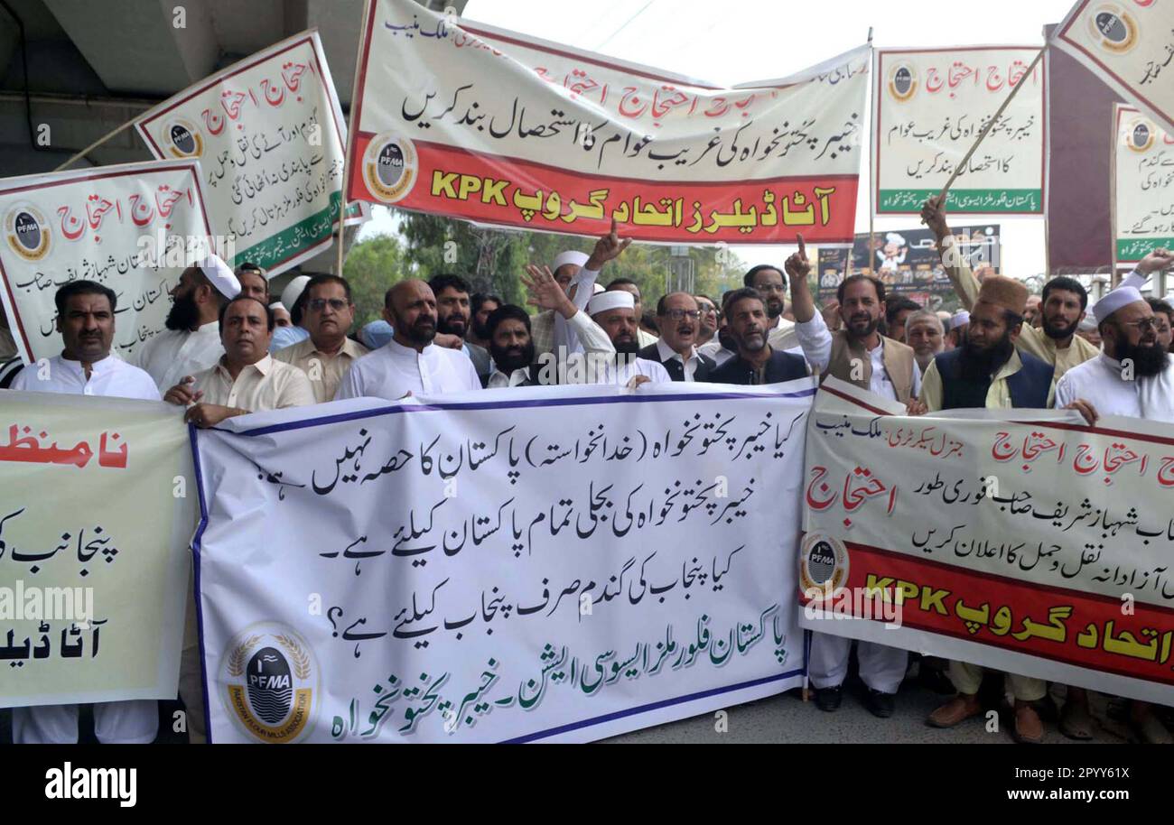 Members of Pakistan Flour Mills Association (PFMA) are holding protest