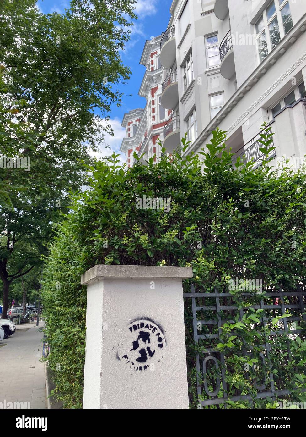 Hamburg, Germany - 06202022: stencil graffiti with fridays for future logo in hamburg's university district Stock Photo