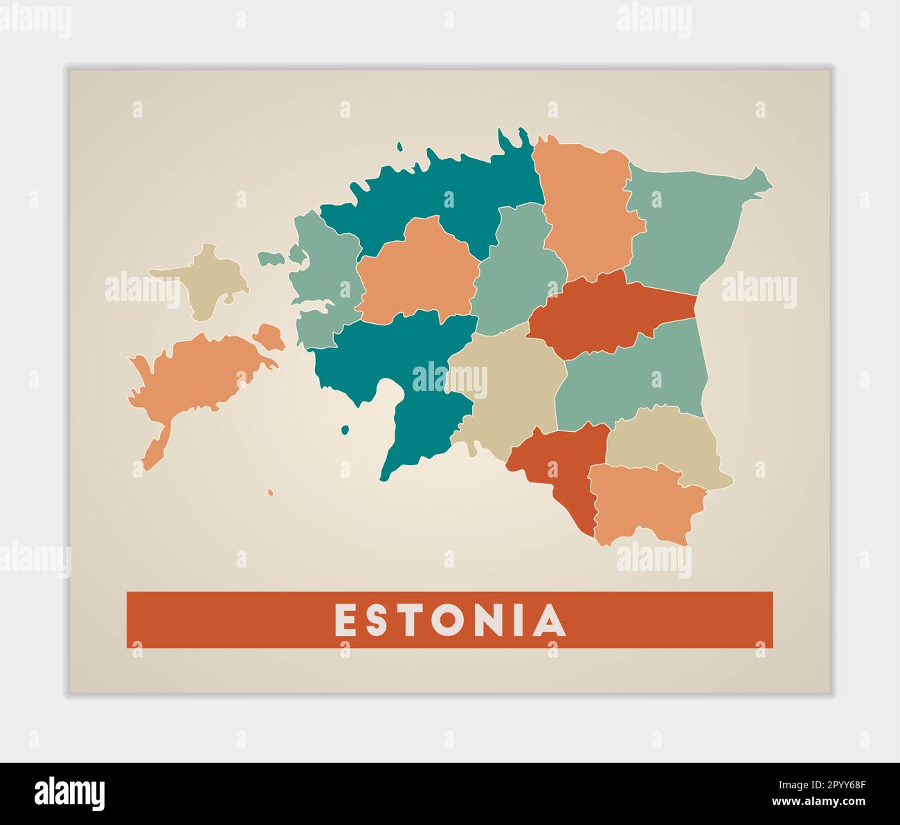 Estonia poster. Map of the country with colorful regions. Shape of