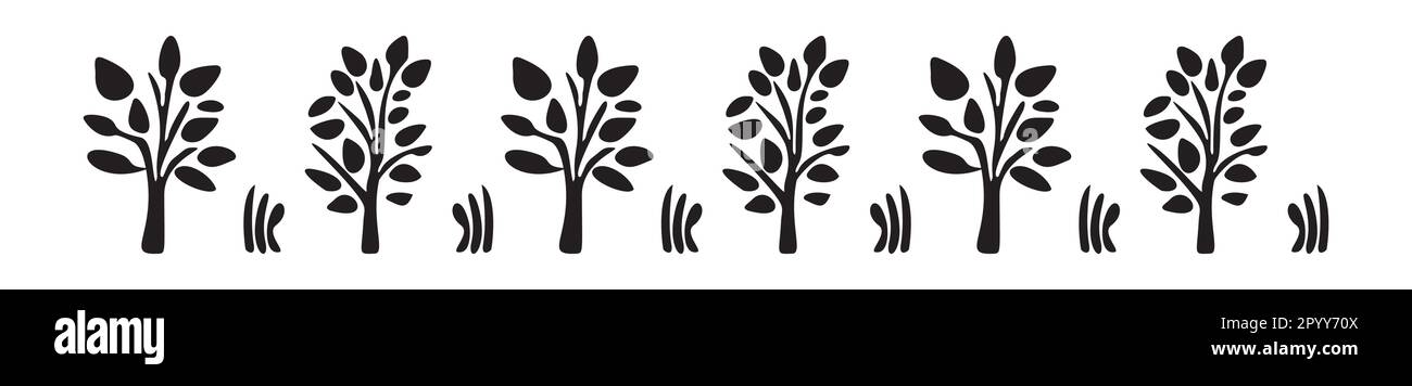 Quirky woodland tree scandi linocut vector border. Washi tape design in ...