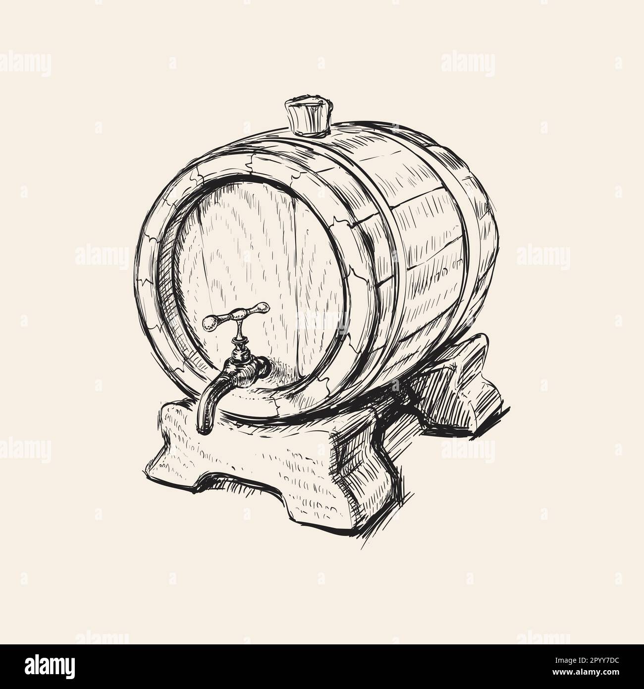 Hand Drawn Old Wine Barrel Vector Illustration. Stock Vector