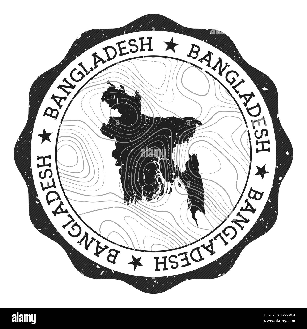 Bangladesh outdoor stamp. Round sticker with map of country with