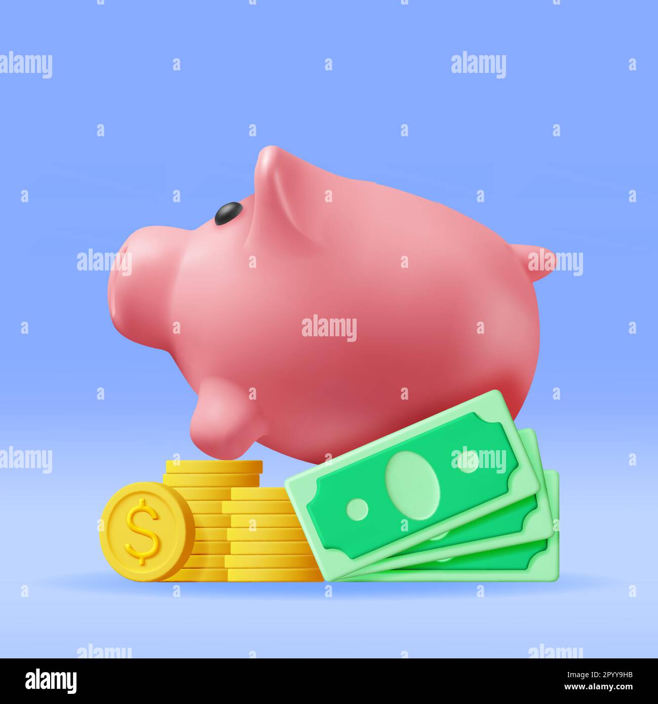 3D Piggy Bank with Coins and Banknotes Stock Vector Image & Art - Alamy