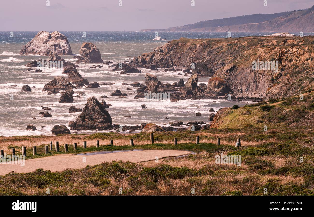 Pacific Ocean, It's a windy day as the motion of the waves froth