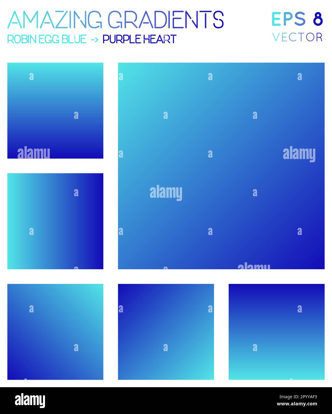 Colorful gradients in robin egg blue, purple heart color tones