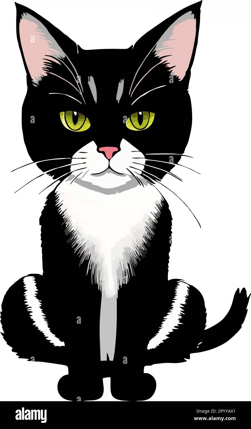 graphic drawing black cat with green eyes, logo Stock Photo Alamy