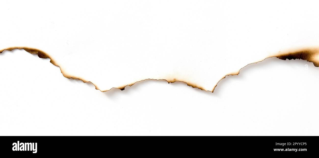 burnt paper on a white background Stock Photo