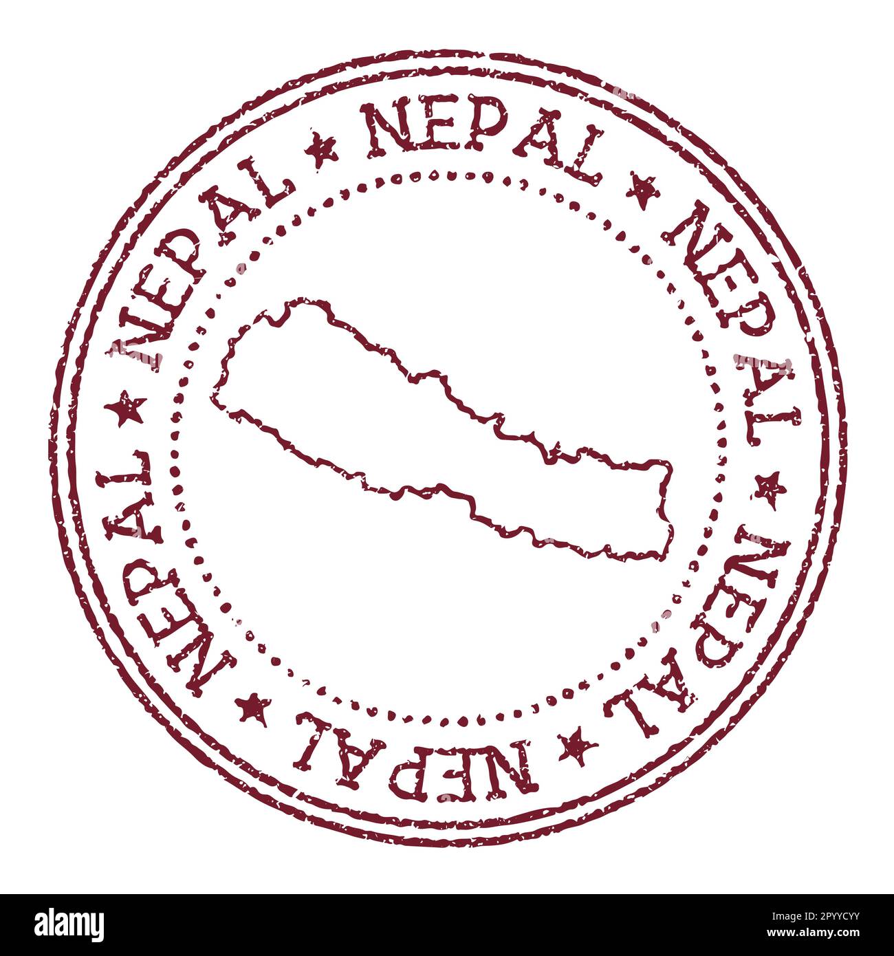 Nepal round rubber stamp with country map. Vintage red passport stamp