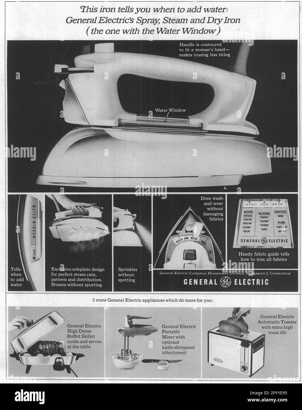 General Electric Steam Iron advert in a Journal magazine, February 1965 Stock Photo