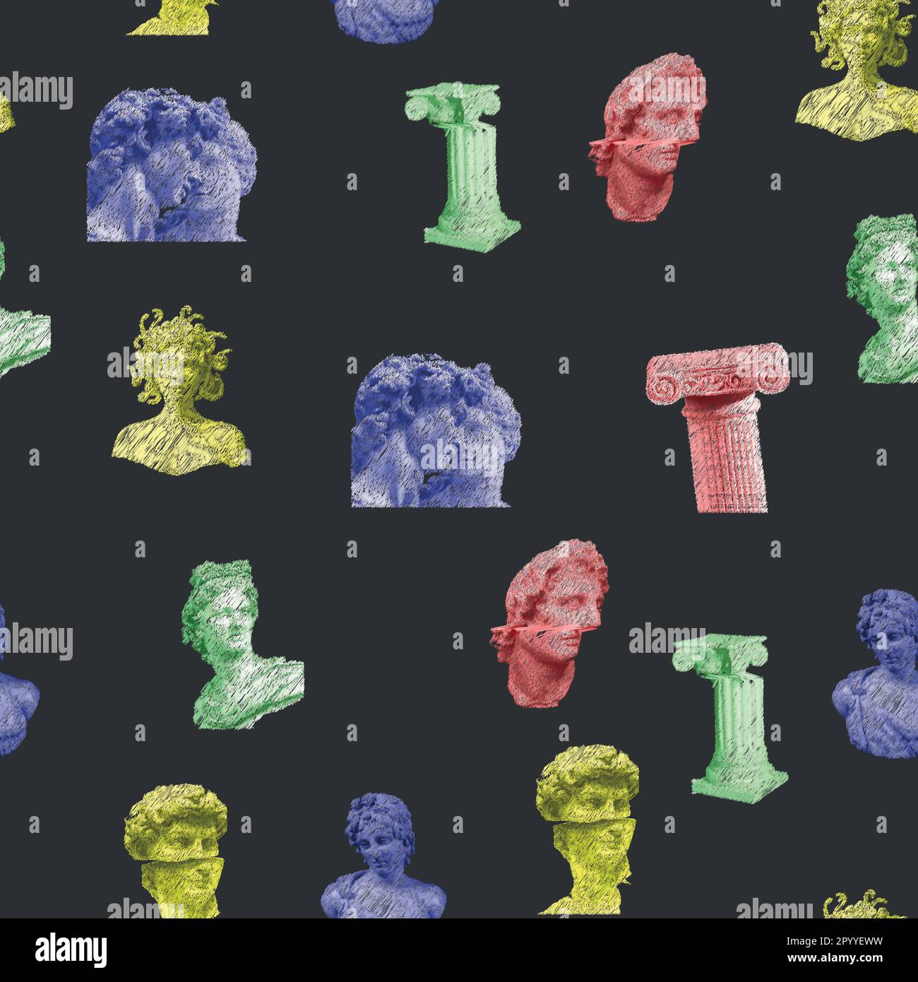 Antique ancient greek human statue, roman column, greek sculpture