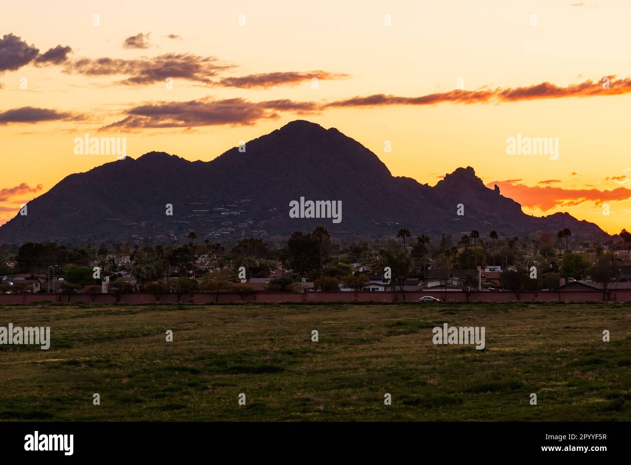 Sunset view of Scottsdale and Paradise Valley from the Loop 101 in